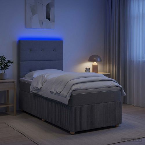 LED легло с матрак с LED ленти Светлосиво 90 x 190 cm Текстил