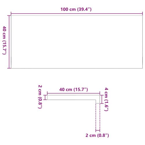 Прозоречни первази, 2 бр, 100x40x2 см, необработен масивен дъб