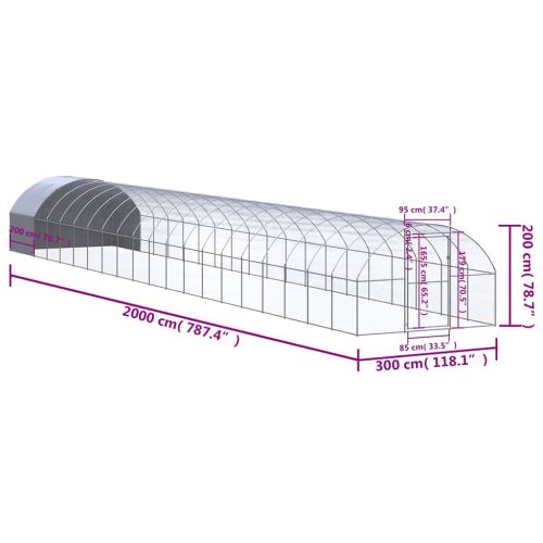 Птичарник на открито, 3x20x2 м, поцинкована стомана