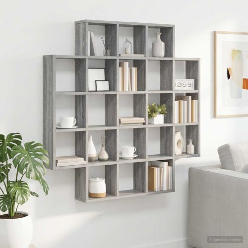 Стенен рафт Сив Сонома 100 x 13 x 100 см Инженерна дървесина