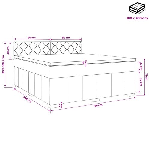 Континентално легло с матрак Черно 160 x 200 cm Текстил
