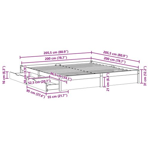 Рамка за легло с колело Кафяво с восъчно покритие 200 x 200 cm