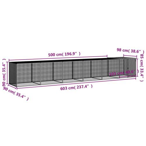 Клетка за пилета с покрив светлосива 603x98x90 см стомана