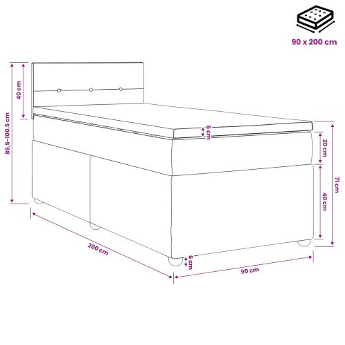 Континентално легло с матрак Синьо 90 x 200 cm Текстил