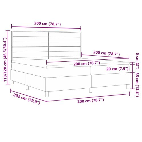 Легло с пружинирана основа Тъмен сив 200 x 200 cm текстил