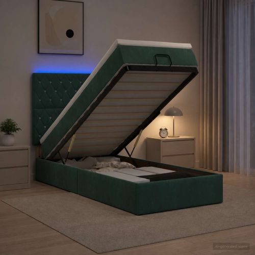 Отоман с матрак и LED с таблото Тъмнозелено 100 x 200 cm Кадифе