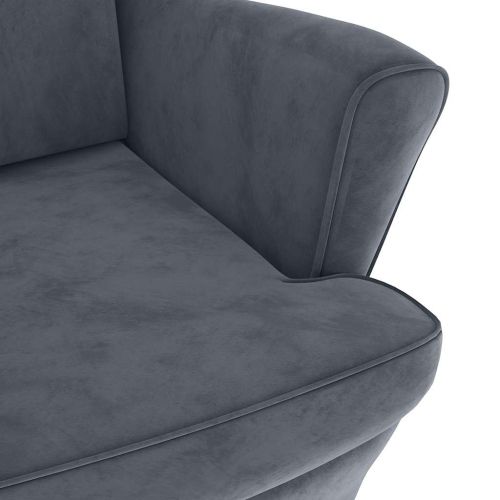 Фотьойл Wingback с табуретка, тъмносив, кадифе
