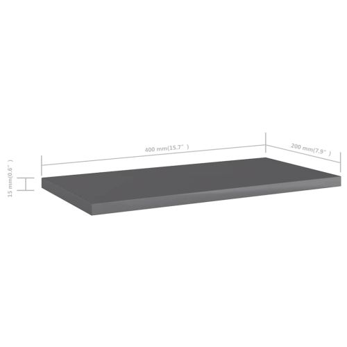 Рафтове за етажерка, 8 бр, сив гланц, 40x20x1,5 см, ПДЧ
