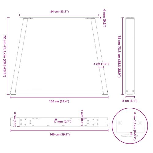 Крака за трапезна маса, V-образни, 3 бр., антрацит, 100x(72-73,3) см, стомана