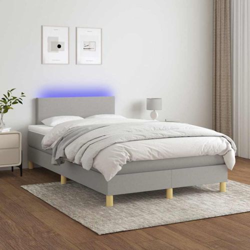 Боксспринг легло с матрак и LED, светлосиво, 120x200 см, плат