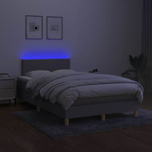 Боксспринг легло с матрак и LED, светлосиво, 120x200 см, плат
