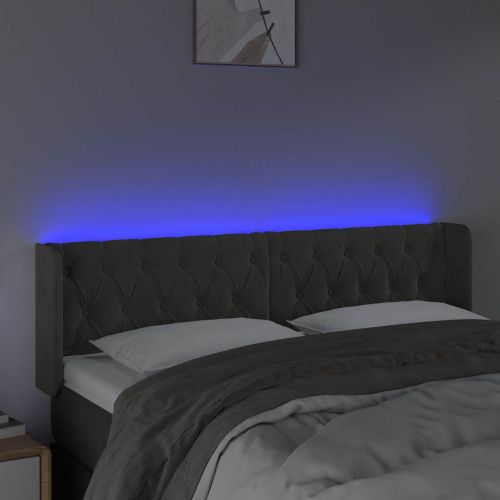 LED горна табла за легло, тъмносива, 163x16x78/88 см, кадифе