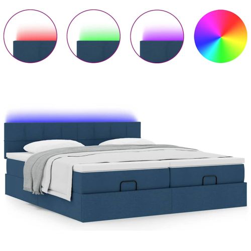 Османска легло с матрак и LED, синьо, 200x200 см, плат