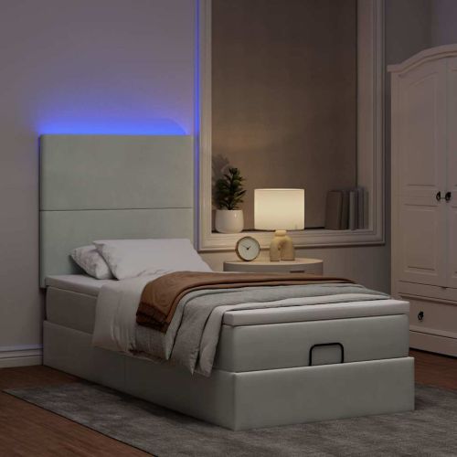 Османска легло с матраци и LED, светлосиво, 100x200 см, кадифе