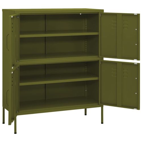 Шкаф за съхранение, маслиненозелен, 80х35х101,5 см, стомана