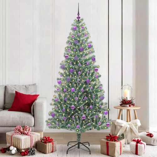 Изкуствена коледна елха със сняг и LED светлина 210 cm
