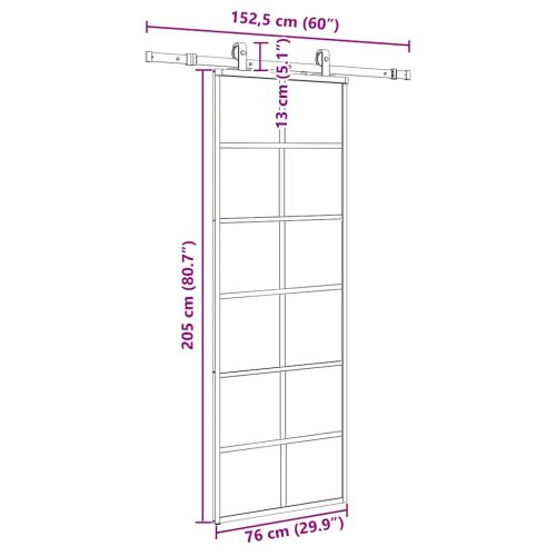 Плъзгаща се врата с обков черна 76x205 см ESG стъкло