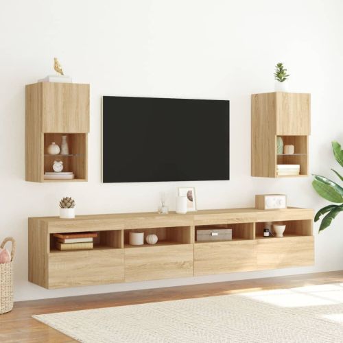 ТВ шкафове с LED осветление 2 бр дъб сонома 30,5x30x60 см
