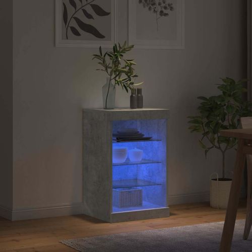 Сайдборд с LED светлини, бетонно сив, 41x37x67 см