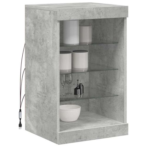 Сайдборд с LED светлини, бетонно сив, 41x37x67 см