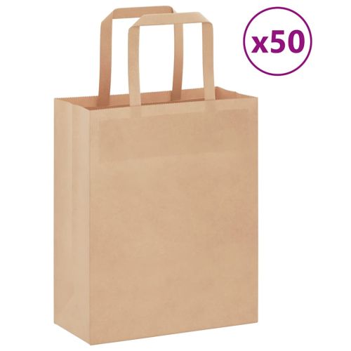 Хартиени торбички 50 бр с дръжки кафяви 18x8x22 см
