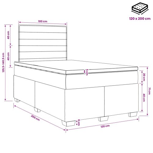 Континентално легло с матрак Светлосиво 120 x 200 cm Текстил