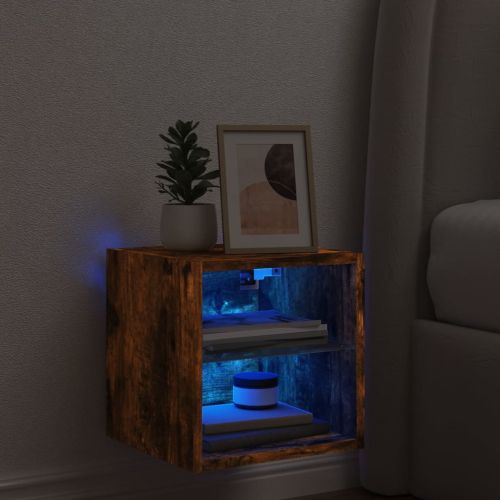 Стенен ТВ шкаф с LED осветление, опушен дъб, 30x28,5x30 см