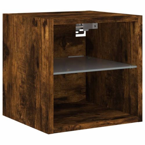 Стенен ТВ шкаф с LED осветление, опушен дъб, 30x28,5x30 см