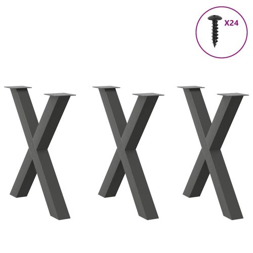 Крака за трапезна маса, X-образни, 3 бр., антрацит, 80x(72-73) см, стомана