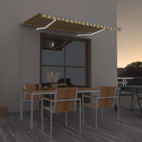 Прибираща се тента Жълт и бял 300 x 250 cm Тъкан и алуминий