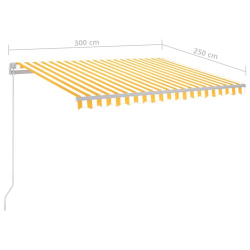 Ръчно прибираща се тента с LED, 300x250 см, жълто и бяло