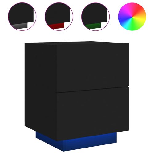 Нощно шкафче с LED осветление, черно, инженерно дърво