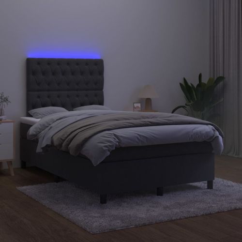 Боксспринг легло с матрак и LED, черно, 120x200 см, кадифе