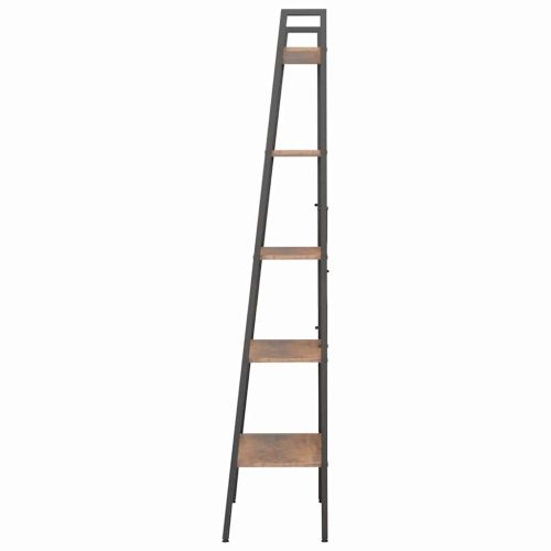 Стояща етажерка стълба 5 рафта тъмнокафяво и черно 56x35x174 см