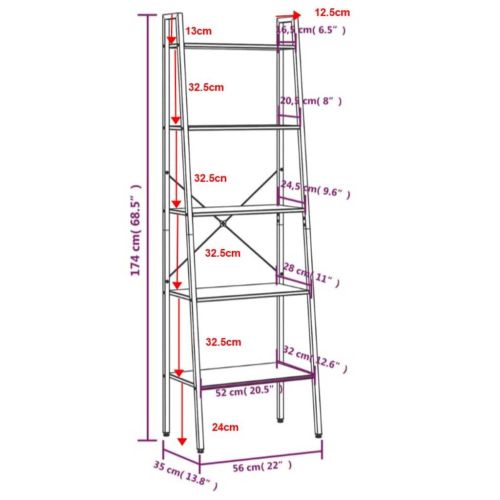Стояща етажерка стълба 5 рафта тъмнокафяво и черно 56x35x174 см