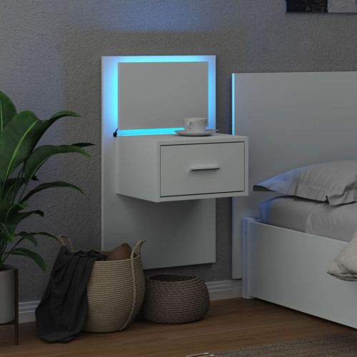 Нощно шкафче за стена с LED осветление, бяло