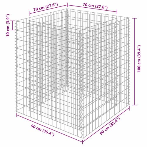 Габион повдигната леха, поцинкована стомана, 90x90x100 cм