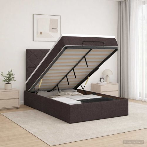 Отоман с матрак и LED Тъмен кафяв 120 x 190 cm Текстил