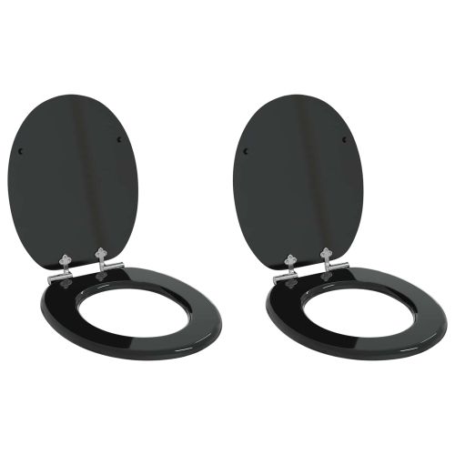 Тоалетна седалка 2 pcs Черен 44 x 38 см Инженерна дървесина