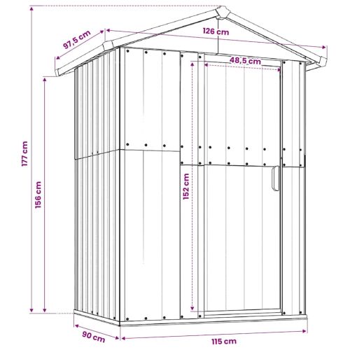 Градинска барака сива 126x97,5x177 см поцинкована стомана