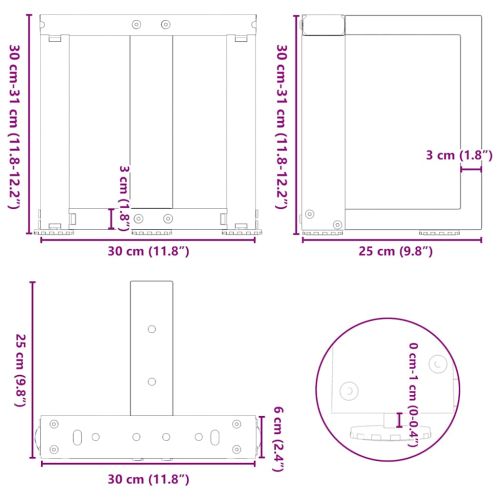 Крака за масичка за кафе, Т-образни, 2 бр., антрацит, 30x25x(30-31) см, стомана