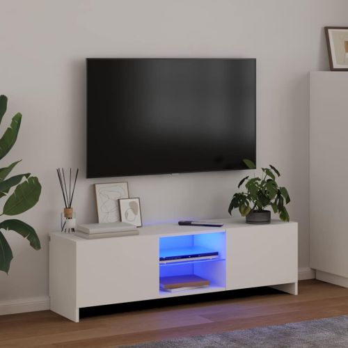 ТВ шкаф с LED осветление, бял, 120x30х36 см