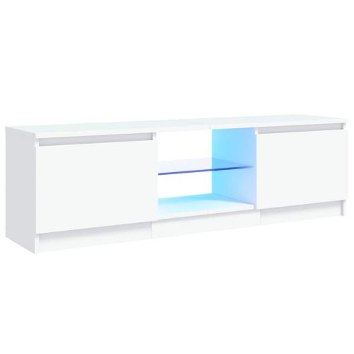 ТВ шкаф с LED осветление, бял, 120x30х36 см