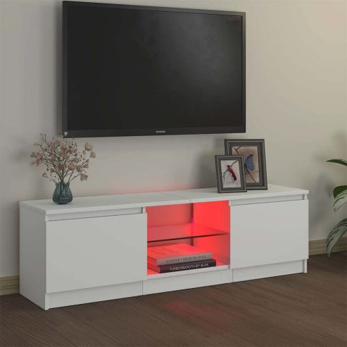 ТВ шкаф с LED осветление, бял, 120x30х36 см