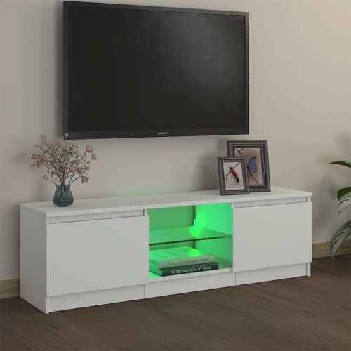 ТВ шкаф с LED осветление, бял, 120x30х36 см
