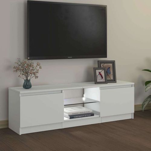 ТВ шкаф с LED осветление, бял, 120x30х36 см