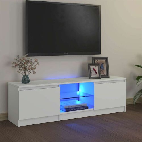 ТВ шкаф с LED осветление, бял, 120x30х36 см