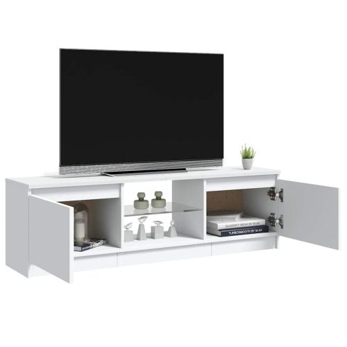 ТВ шкаф с LED осветление, бял, 120x30х36 см