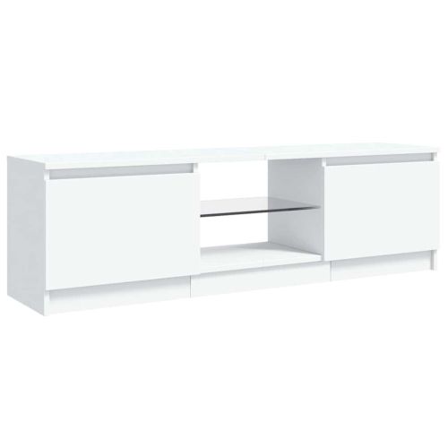 ТВ шкаф с LED осветление, бял, 120x30х36 см