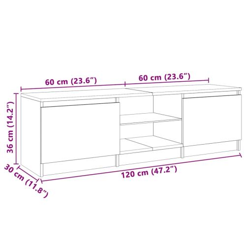 ТВ шкаф с LED осветление, бял, 120x30х36 см